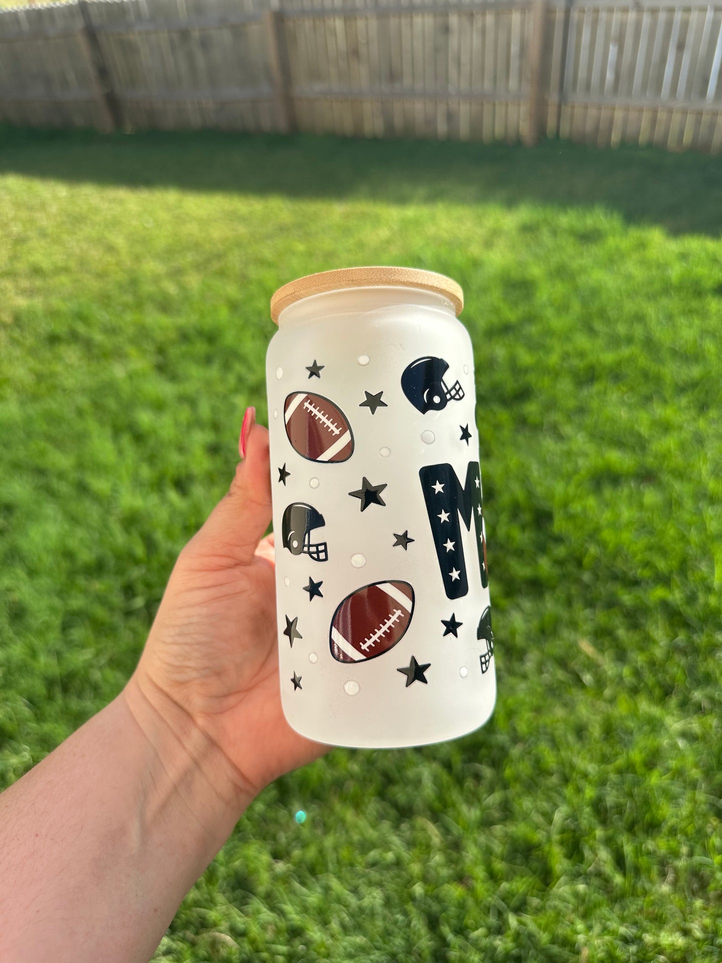 Football Mom 16oz frosted glass can