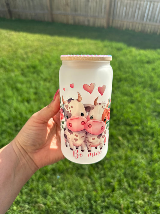 Cow frosted glass can (16oz)