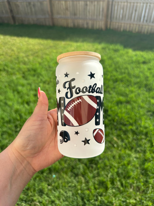 Football Mom 16oz frosted glass can