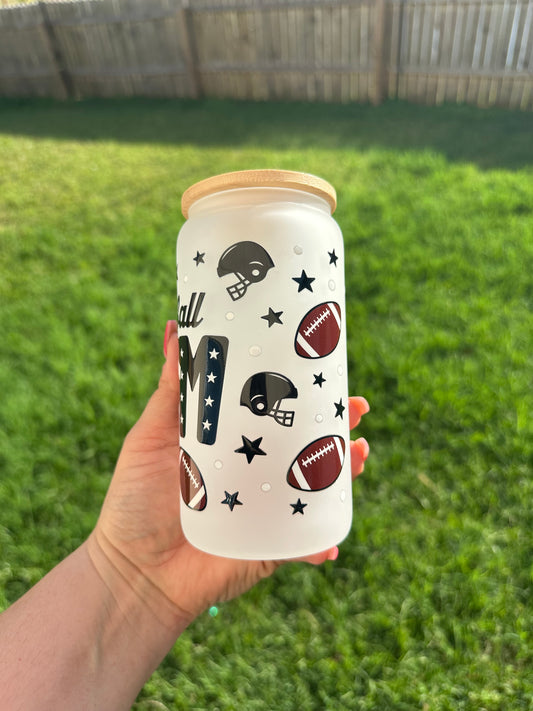 Football Mom 16oz frosted glass can